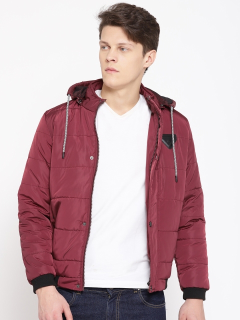 

Foreign Culture By Fort Collins Men Maroon Solid Hooded Bomber Jacket