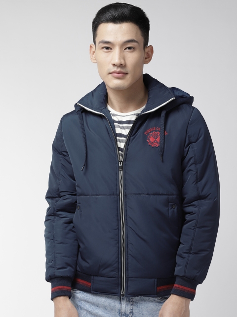

Foreign Culture By Fort Collins Men Navy Blue Hooded Solid Bomber Jacket