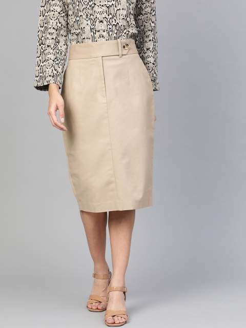 

Marks & Spencer Women Beige Solid Pencil Skirt