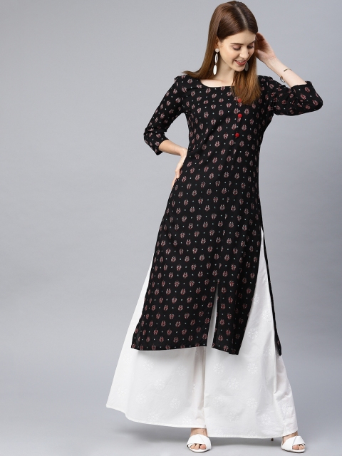 

Swishchick Women Black Printed A-Line Kurta