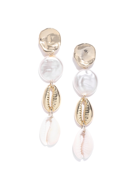 

PRITA Off-White Gold-Plated Beaded Contemporary Drop Earrings