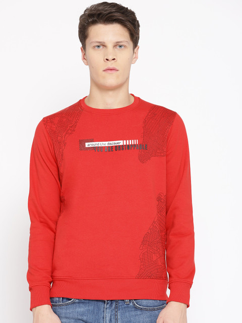 

Fort Collins Men Coral Red Printed Sweatshirt