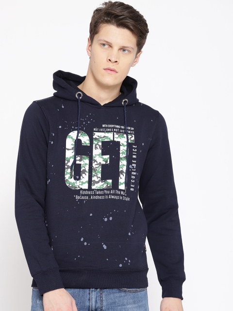 

Fort Collins Men Navy Blue & White Printed Hooded Sweatshirt