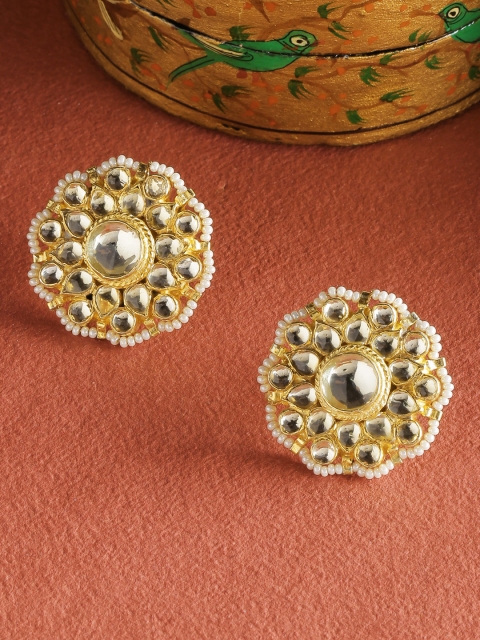 

Priyaasi Off-White Gold-Plated Kundan Studded Beaded Classic Studs