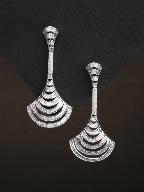 

Priyaasi Silver-Toned Rhodium-Plated Handcrafted Contemporary Drop Earrings