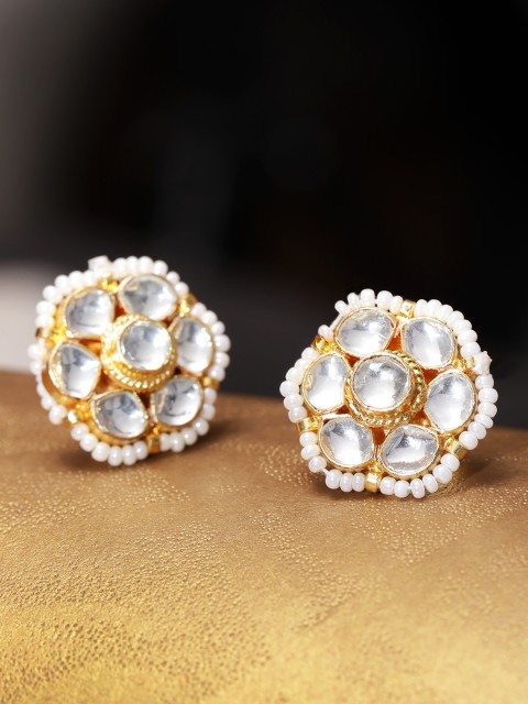 

Priyaasi Off-White Gold-Plated Handcrafted Kundan-Studded Floral Studs