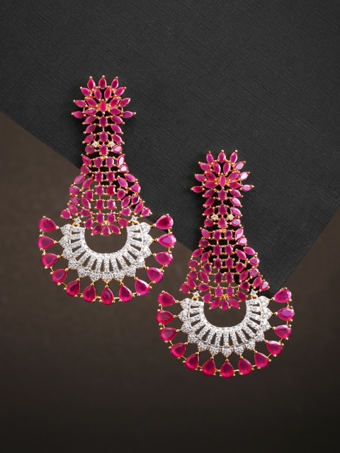 

Priyaasi Magenta Gold-Plated Handcrafted Stone-Studded Classic Drop Earrings