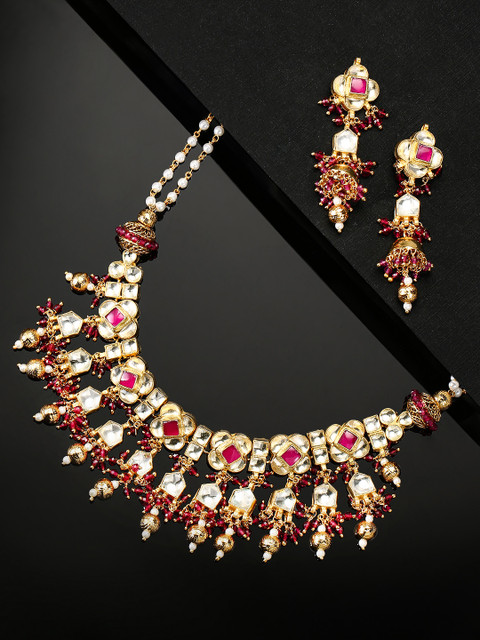 

Priyaasi Pink & White Gold-Plated Kundan-Studded Handcrafted Jewellery Set
