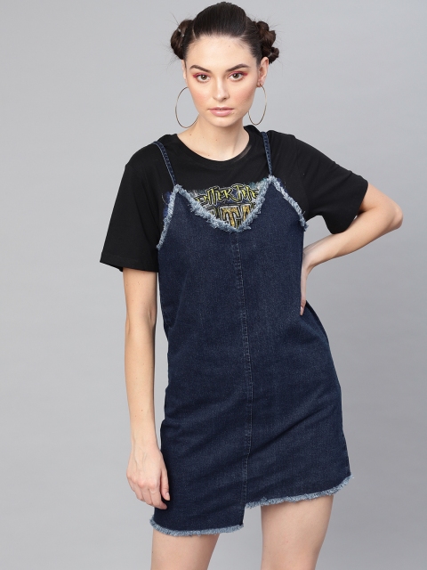

SASSAFRAS Women Navy Blue Solid Denim A-line Dress