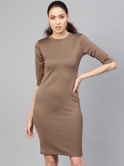 

SASSAFRAS Women Taupe Solid Bodycon Dress