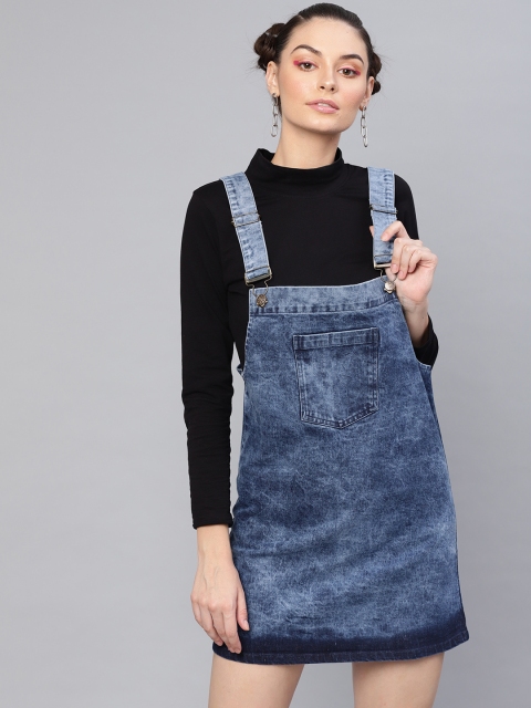 

SASSAFRAS Women Blue Solid Denim Pinafore Dress
