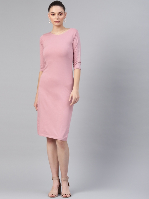 

SASSAFRAS Women Pink Solid Bodycon Dress