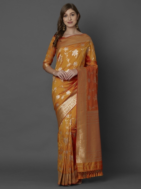 

Mitera Orange Silk Blend Woven Design Kanjeevaram Saree