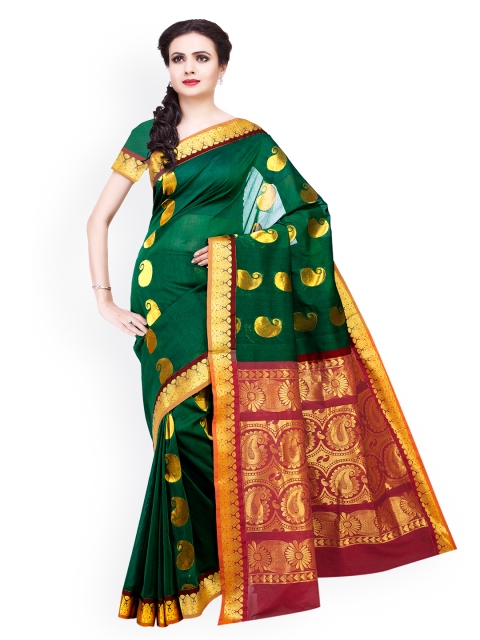 

Ishin Green Cotton Traditional Saree