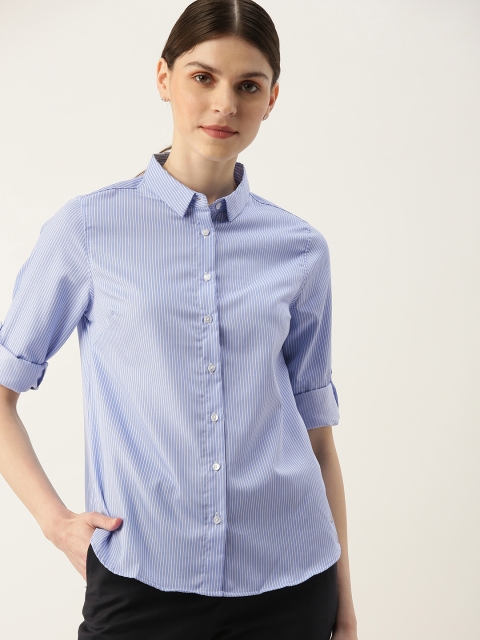 

Allen Solly Woman Women Blue & White Striped Formal Shirt
