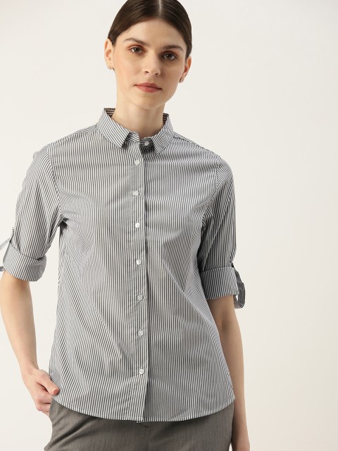 

Allen Solly Woman White & Grey Striped Formal Shirt