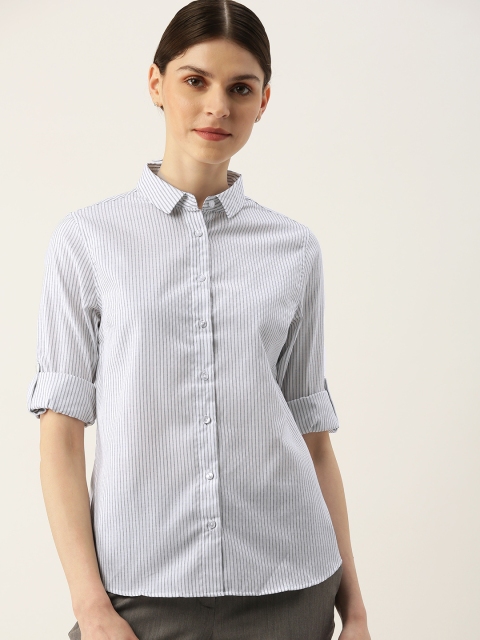 

Allen Solly Woman Women White & Blue Regular Fit Striped Formal Shirt