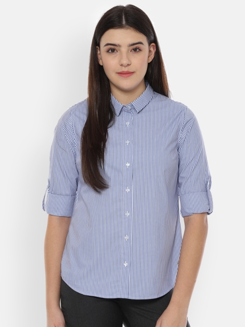 

Allen Solly Women Blue & White Regular Fit Striped Casual Shirt