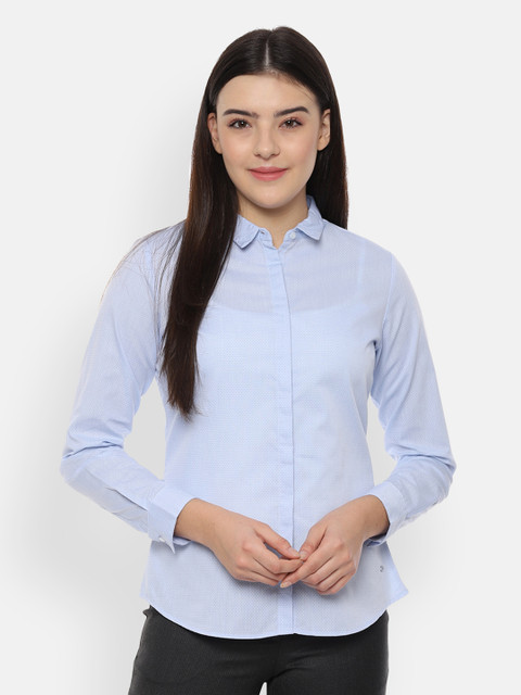 

Allen Solly Women Blue Slim Fit Self Design Formal Shirt