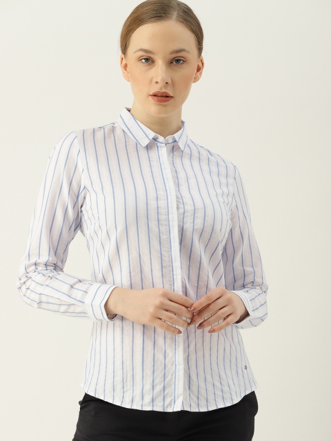 

Allen Solly Woman White & Blue Slim Fit Striped Casual Shirt