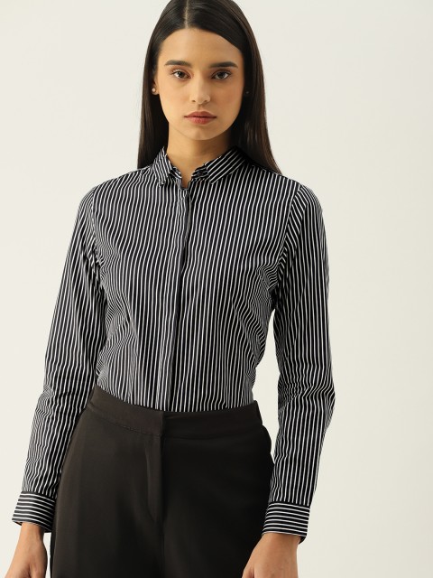 

Allen Solly Woman Black & White Slim Fit Striped Formal Shirt