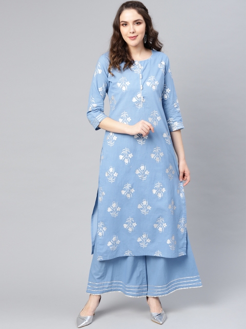 

Varanga Women Blue & Silver Printed Kurta with Palazzos