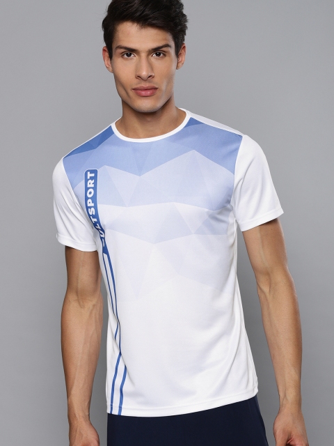 

Cultsport Men White & Blue Printed Round Neck Running T-shirt