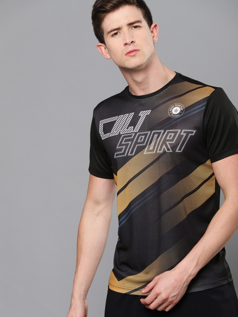 

Cultsport Men Black & Mustard Yellow Printed Round Neck T-shirt