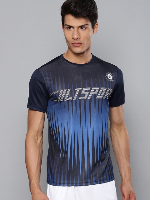 

Cultsport Men Navy Blue & Black Printed Round Neck Running T-shirt