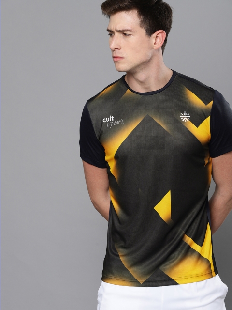 

Cultsport Men Black & Mustard Yellow Printed Round Neck T-shirt