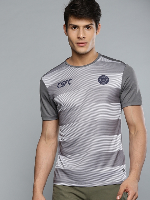 

Cultsport Men Grey Striped Round Neck T-shirt