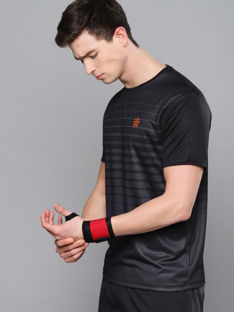 

Cultsport Men Black & Grey Striped Round Neck T-shirt