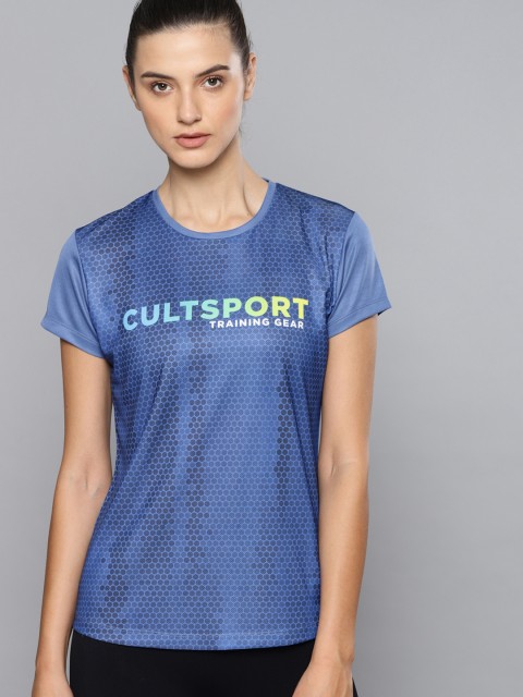 

Cultsport Women Navy Blue & Grey Printed Round Neck T-shirt