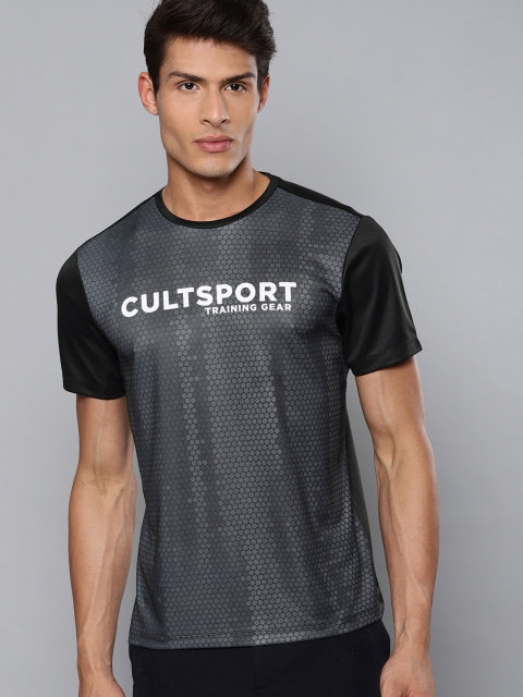 

Cultsport Men Black & Grey Printed Round Neck Running T-shirt