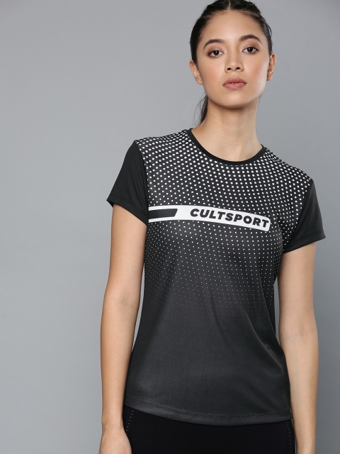 

Cultsport Women Black & White Printed Round Neck T-shirt