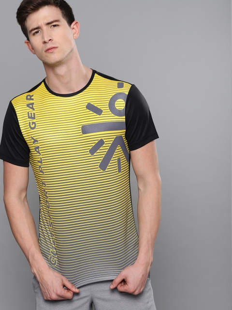 

Cultsport Men Black & Yellow Striped Round Neck T-shirt