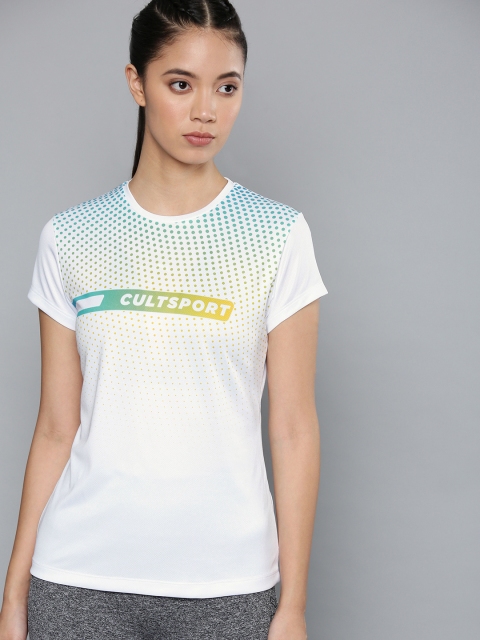 

Cultsport Women White & Green Printed Round Neck T-shirt
