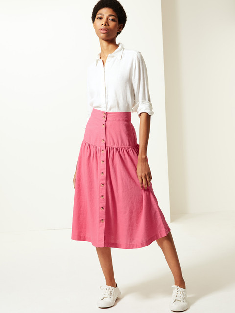 

Marks & Spencer Women Pink Solid Flared Midi A-Line Knitted Skirt