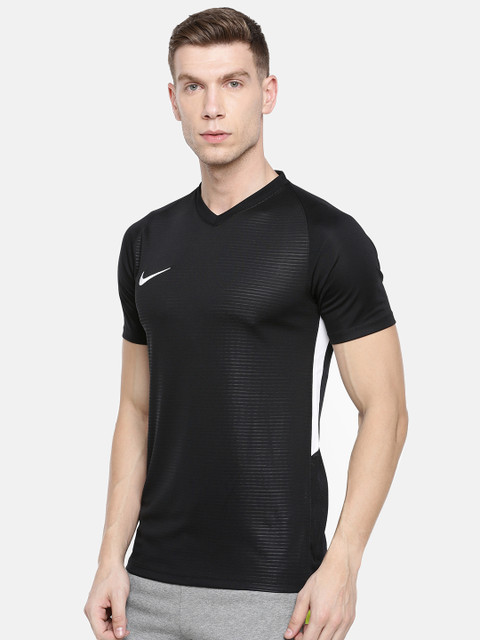 

Nike Men Black Solid DRI-FIT TIEMPO PREM JSY SS V-Neck Football Jersey T-shirt