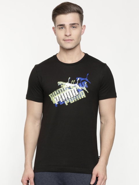 

Puma Men Black Graphic Printed Round Neck Pure Cotton T-shirt