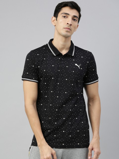 

Puma Men Black White VK AOP Printed Cotton Polo Pure Cotton T-shirt