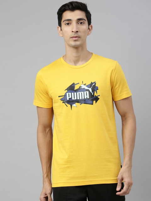 

Puma Men Yellow Graphic III Brand Logo Print Cotton Round Neck T-Shirt