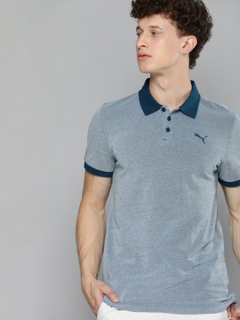 

one8 x PUMA Men Blue Self-Design VK Jacquard Polo Collar T-shirt