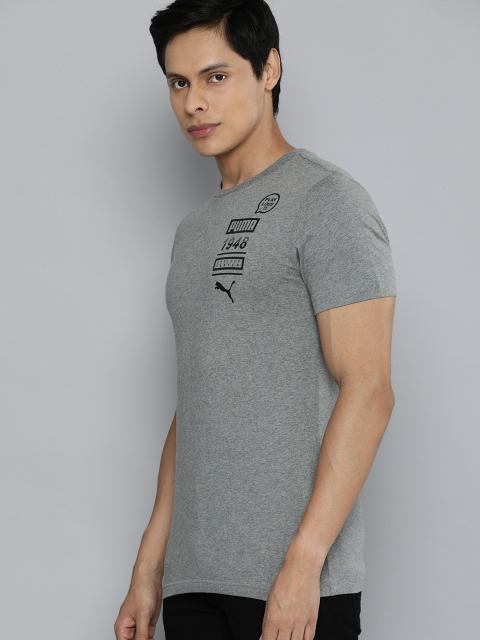 

Puma Men Grey Melange Black Graphic VIII Pure Cotton T-shirt