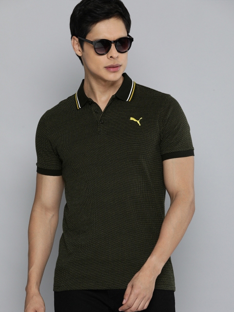 

Puma Men Black Yellow Printed Pure Cotton Jacquard Polo 3 Pure Cotton T-shirt