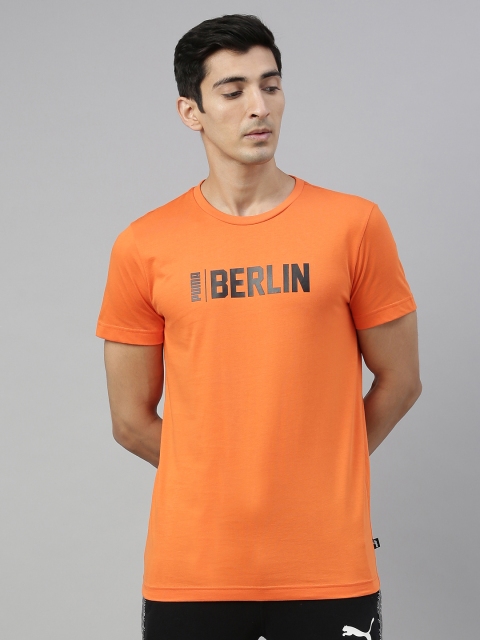 

Puma Men Orange Printed Round Neck Pure Cotton T-shirt