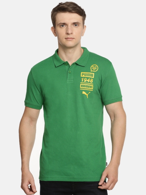 

Puma Men Green Printed Graphic Polo Collar Slim Fit T-shirt
