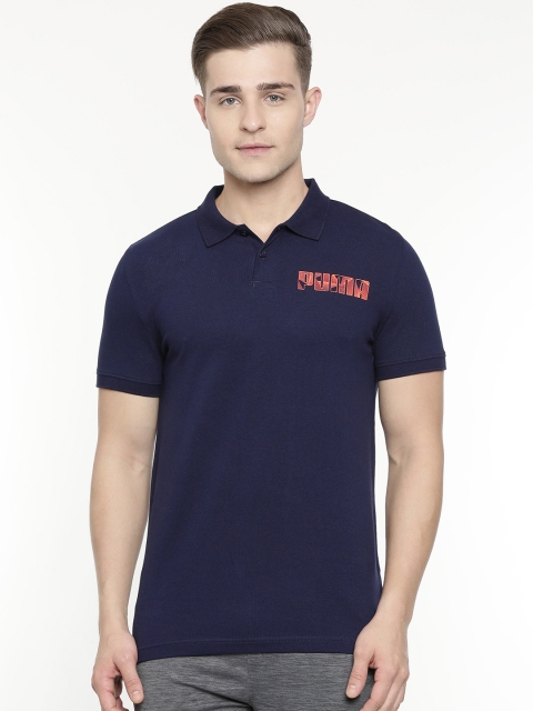 

Puma Men Navy Blue Solid Slim Fit Graphic Polo Collar T-shirt