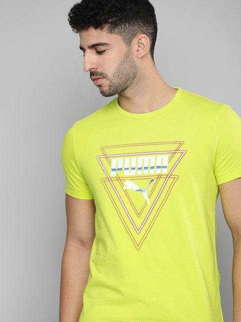 

Puma Men Yellow Brand Logo Graphic V Printed Pure Cotton T-shirt