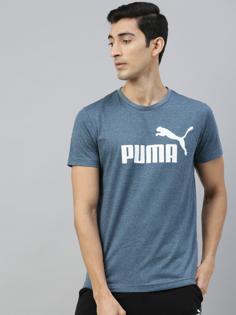 

Puma Men Teal Blue Printed ESS+ Heather Round Neck T-shirt